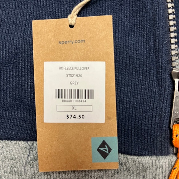 SPERRY RX FLEECE PULLOVER STS21920 GREY XL 1/4 ZIP POCKET MEN'S SWEATER - Picture 4 of 10